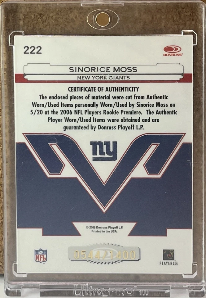Sinorice Moss 2006 Leaf Certified Materials Freshman Fabric Rookie Jersey /1400 - Image 2 of 2