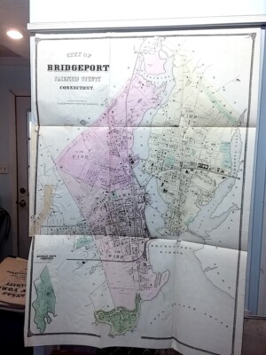 Carte Ancienne De Bridgeport Connecticut 1867 - Reproduction Vintage Prête à Encadrer
