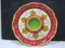 Pier 1 Imports Hand Painted Earthenware Dip Plate, Flower Decorative Plate