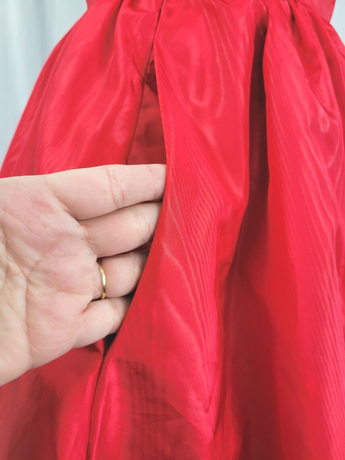 Vintage Red Woodgrain Taffeta Balloon Skirt w Sid… - image 14