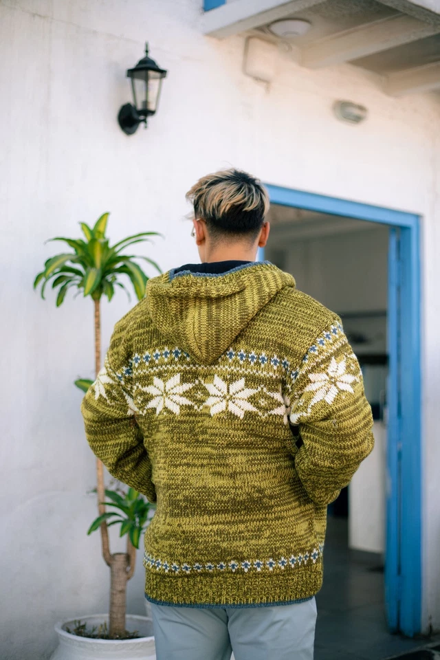 Warm Hippie Jacket Double Knitted Thick Wool Fleece Lined Hoodie Coat Nepali - Image 4 of 4