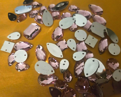 CraftbuddyUS 80pcs Sew On Assorted Shape Acrylic Pink Diamante Rhinestone Gems