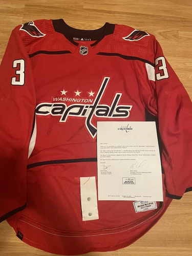 Game Worn Jensen 2022 Washington Capitals NHL Adidas Used Jersey Red Home 56
