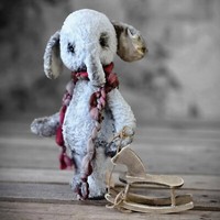 Vintage KüNstlerelefant Blau 31 Cm M. Holzpferd Elefant Stofftier Handarbeit
