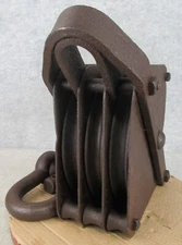 Antique Industrial Machine Age Nautical Shop Farm Iron Triple Pulley Clevis Pin