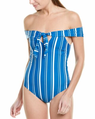 ETE Santorini Off-Shoulder One-Piece Striped Bathing Swim Suit XS $107 NWOT New