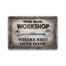 Personalized WORKSHOP Rusty Metal Sign Man Cave Custom Decor Gift SIGN or DECAL
