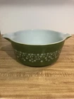 Vintage Pyrex Casserole Glass Dish Spring Blossom Crazy Daisy Green 474 B No Lid