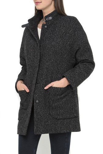 Lee Chic Gota Hombro Abrigo de Lana en Negro Marga Oferta | eBay