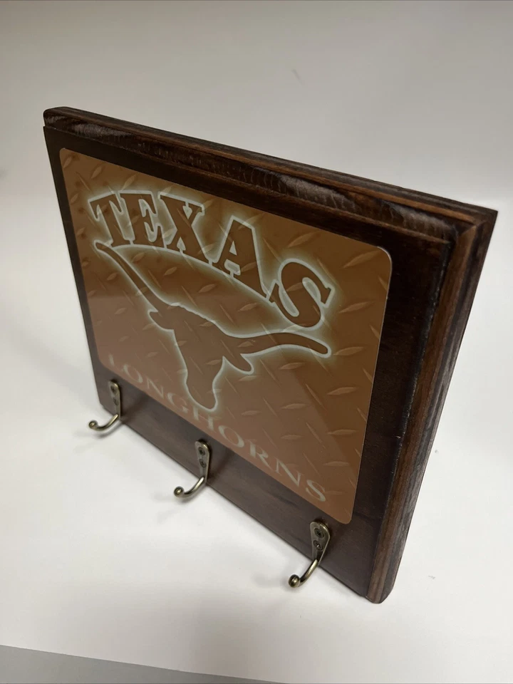 TEXAS LONGHORNS Rustic Wood Man Cave Home Office wall decor key hanger holder - Image 3 of 4