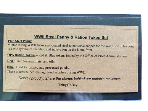 WWII Steel Penny & OPA Ration Tokens Set – Authentic 1943 Coin & Red Blue Tokens - Picture 4 of 4
