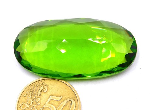 Lab Created Peridot Oval Cut Loose Gemstone 25x47 MM For Pendant Making P-2797 - Picture 6 of 6