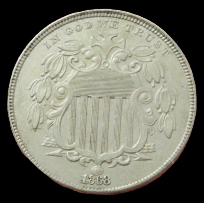 1868 USA SHIELD NICKEL 5C COIN ABOUT UNC | eBay