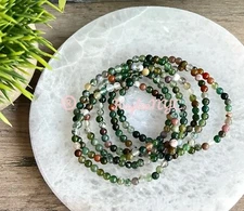 Wholesale Lot 6 Pcs Natural Indian Moss Agate 4mm 7.5” Crystal Stretch Bracelet