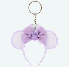 Japan Tokyo Disney Resort Ears Minnie Ribbon Headband Keychain Purple