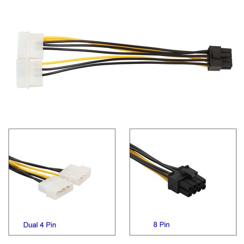 18cm 8(6+2) Pin to Dual 4 Pin Graphics Video Card Power Cord Adapter Cable - Afbeelding 2 van 6