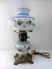 Vintage GIM 3083-1967 Floral 3-Way Hurricane Lamp with Blue Roses 19 3/4" Tall
