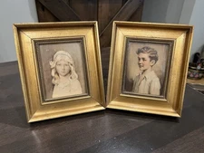 Vintage C & A Richards Boston Two Framed Prints Nancy and Richard Gold Frame
