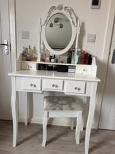 White Dressing Table with Mirror 5 Drawers Stool Moderen Makeup Desk Bedroom