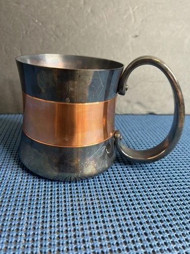 Georg Jensen HK Beer Mug Large Handle Silverplated /Copper Band RARECollectible