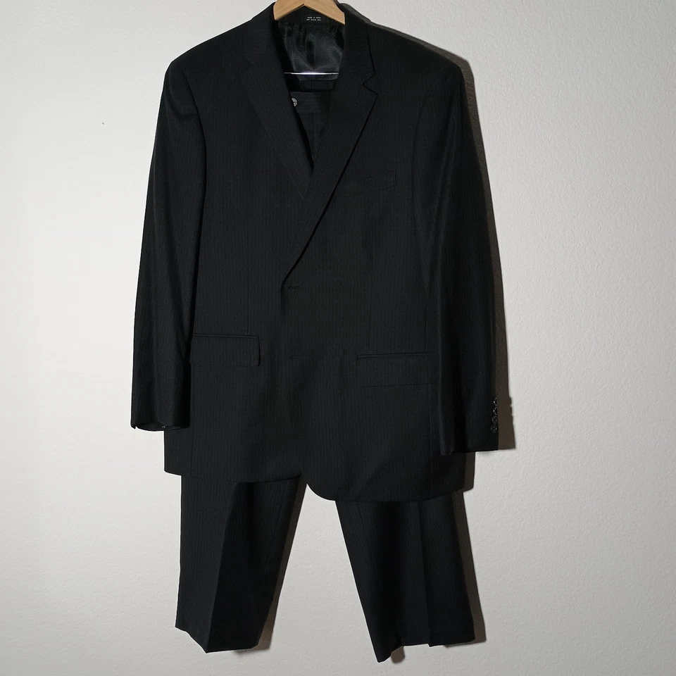 NWOT Alfani Men's 2PC Suit 46R 44x32 Cashmere/Wool Black Striped 6-Pocket Luxury - Image 3 of 4