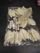 12 Stems 1970s Vintage Silk Orchids, 9" Cymbidium Orchid Flower Pick Pale Yellow