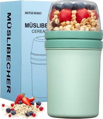 Cereal Cup to Go 600 ml + 270 ml, Yoghurt Cup to Go Children with Spoon, Cere...