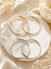Minimalist Gold & Silver Hoop Earrings Set for Women Large Round Hoop Earrings