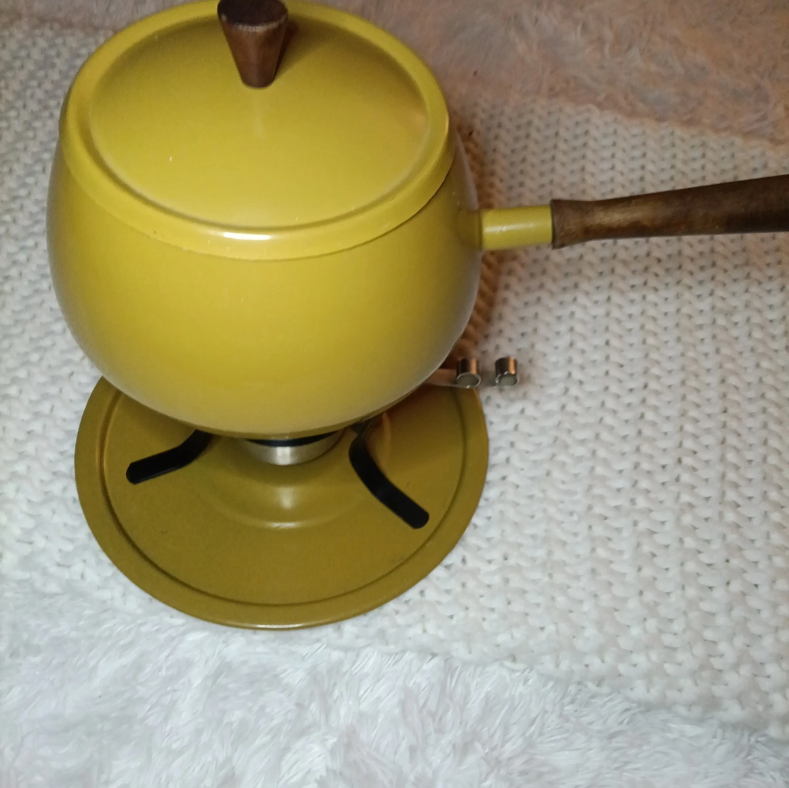 Vintage 70s Fondue Set Harvest Gold Stainless Steel
