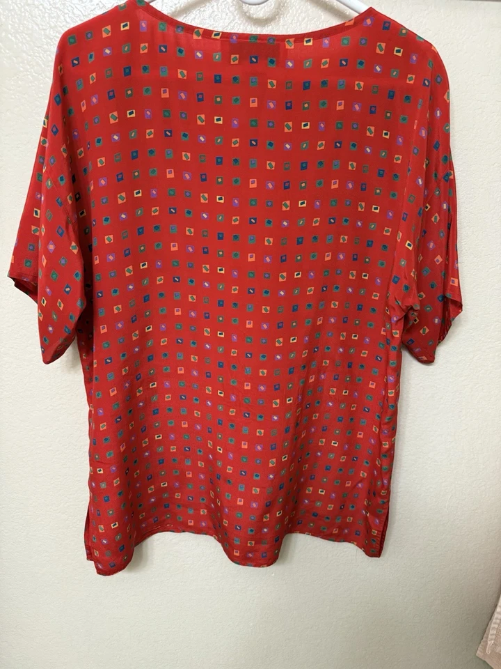 Blusa roja 100 % seda colores para mujer de Alexander Julian talla XL rara de colección Foto 4 de 4