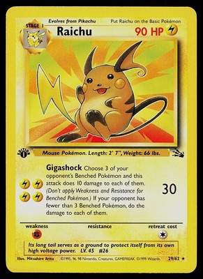 Pokemon Fossil 29/62 Raichu 1st Edition Non-Holo Rare | eBay