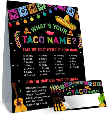 What Is Your Taco Name Game Cards, Birthday Party Game Supplies,Black Taco Games