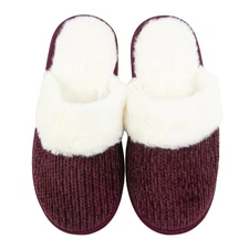 The Skyline Collection Women's Chenille Knit Slippers in Burgundy, M (7-8)