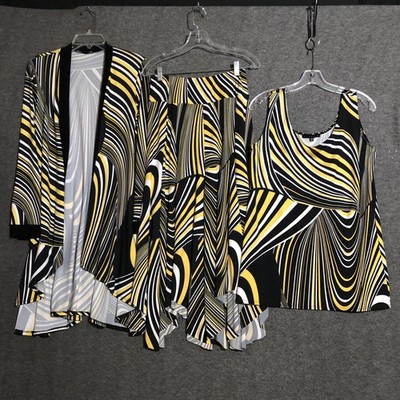 Tiana B Three Piece Set Womens Small Medium Jacket Skirt Top Swirl Pattern Suit