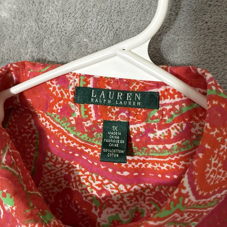 Lauren Ralph Lauren Top Plus 1X Paisley Pink 3/4 Sleeves Collar Lightweight - Image 3 of 4