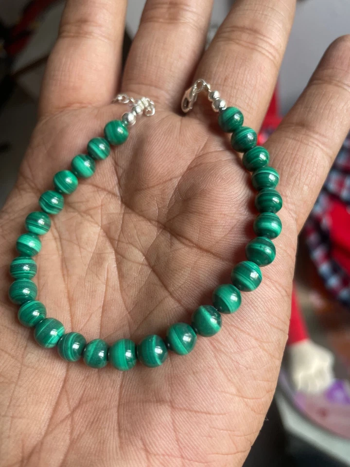 Малахит драгоценных камней бисер 925 пробы браслет ювелирных изделий подарок для нее k7 - Изображение 3 из 4
