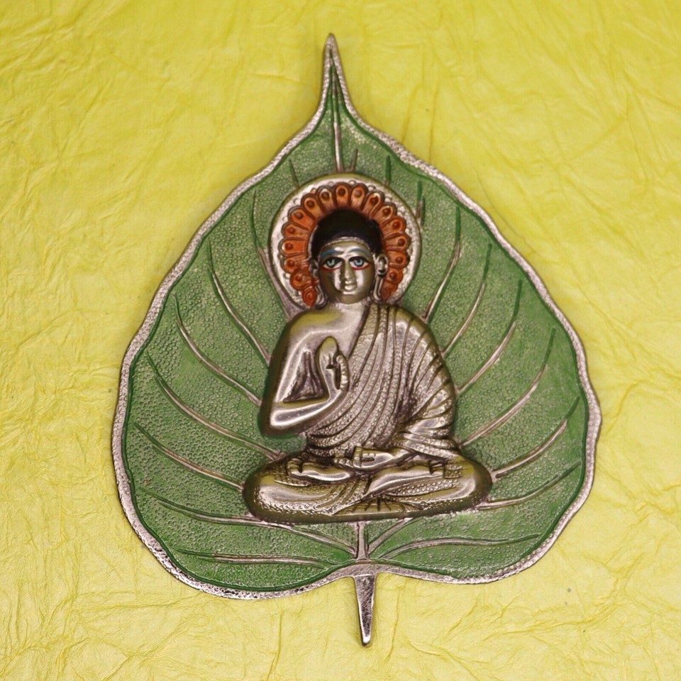 Buddha on Green Leaf Wall Hanging Mask Metal Home Office Wall Decor