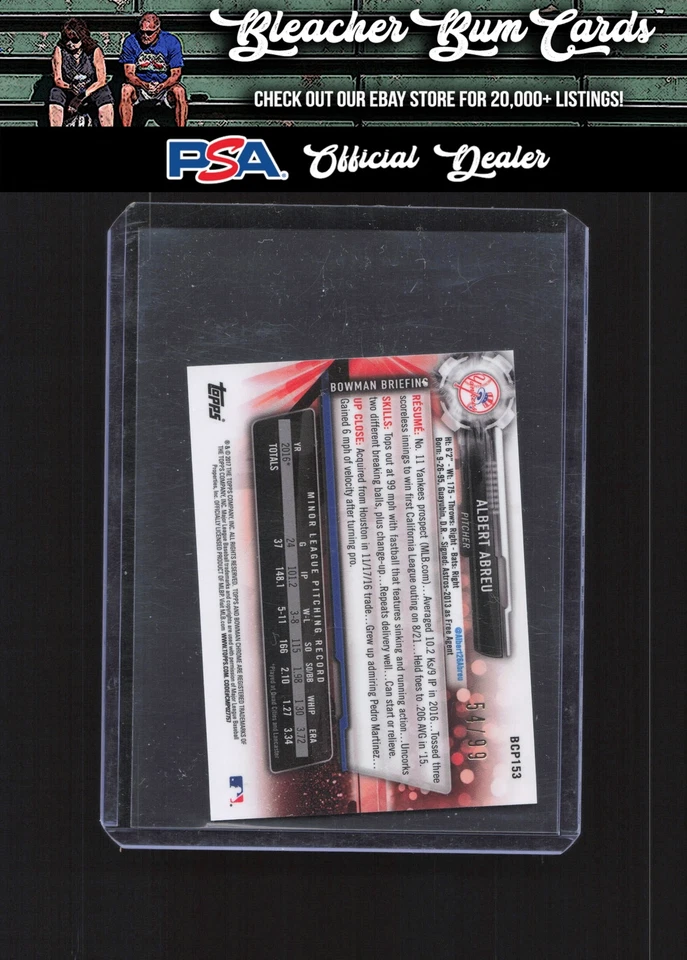 2017  Bowman Chrome BCP153 Albert Abreu Prospects Green Mini /99 - Image 2 of 2