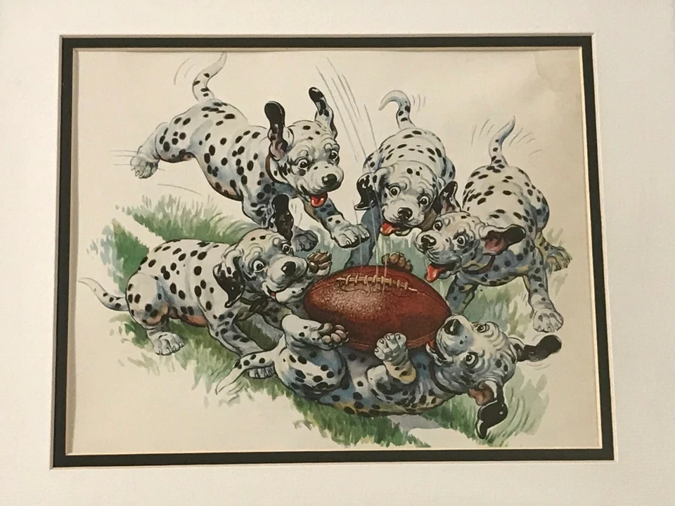 FRAMED TEXACO FIRE CHIEF PUPS DALMATIAN DOGS PUPPIES FOOTBALL REPRO - Image 2 of 3