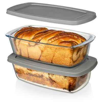 LARGE 7.6 Cups/1800 ML/1.9 Qt Glass Loaf Pan with Lids (Set of 2) - Meatloaf Pan
