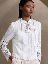 Banana Republic LACE INSET BLOUSE TOP WHITE MEDIUM M NWT