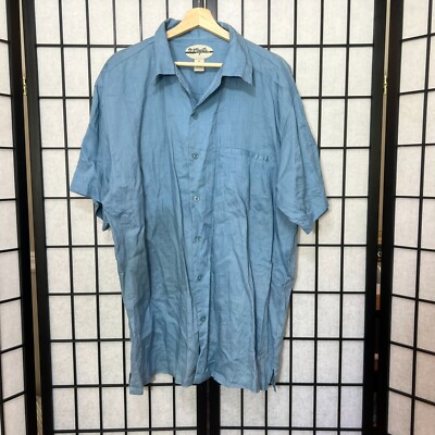 Mojito Collection Mens Short Sleeve Button Down Blue Dress Shirt 100% Linen XL