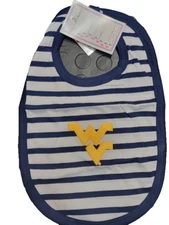 West Virginia Mountaineers Striped Bib Newborn Baby Cotton Zelcro Closure NEW
