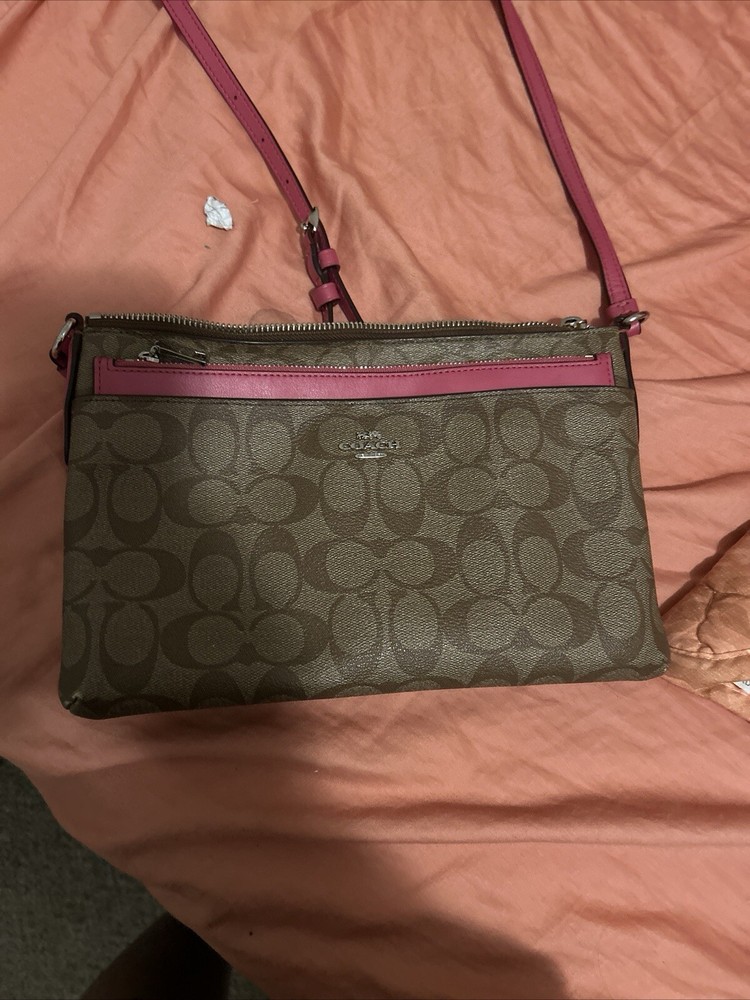 Coach Designer Monogram Crossbody Bag Tan and Pink Used, Great Condition