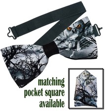 Owl Bow Tie  Pocket Square Wedding Prom New Year Party Christmas Gothic