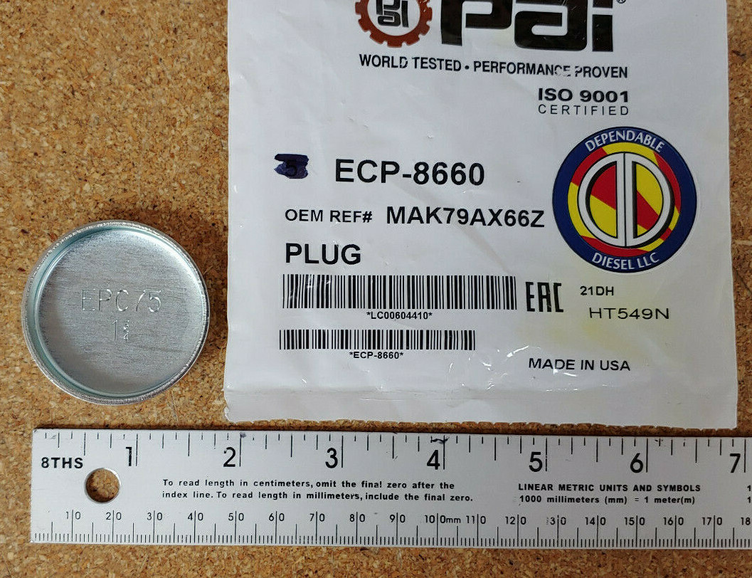 Core Plug (Cup Style) for Mack E6, E7, E-Tech, ASET. PAI