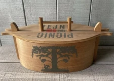 Vintage Tejne Bent Wood Box Picnic Basket Danish Denmark 