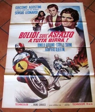 Manifesto BOLIDI SULL'ASFALTO A TUTTA BIRRA con AGOSTINI (Campione MOTO) 1970*