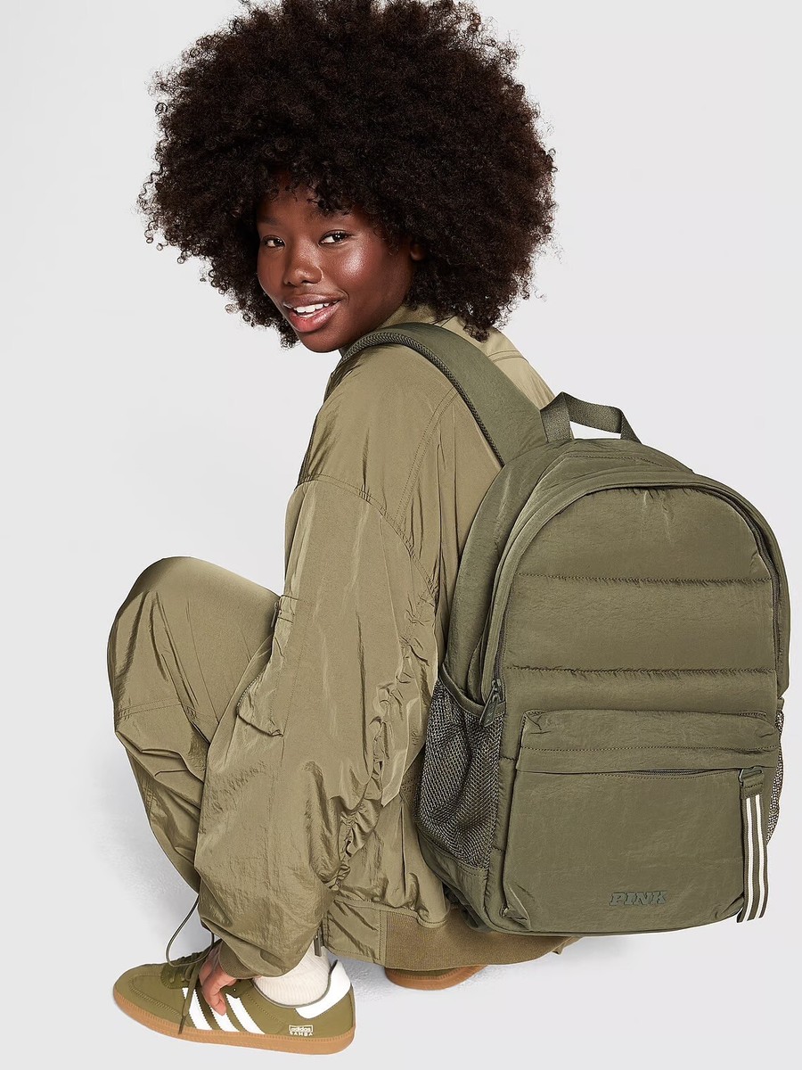 NWT Victoria\'s Secret PINK Quilted Puffer Backpack- Olive Green Color Amazon.com | Victoria main image 4