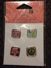 Studio G Epoxy Brads Love Peace Sign Flower Pink Cheetah Print 4 Count